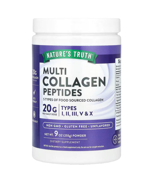 Nature's Truth Multi Collagen Protein Powder | Collagen Peptides Type I, II, III, V & X | Collagen Types 1, 2, 3, 5 & 10 | Hydrolyzed Collagen | 26 Servings | Unflavored | 9oz/255g Exp 04/2027