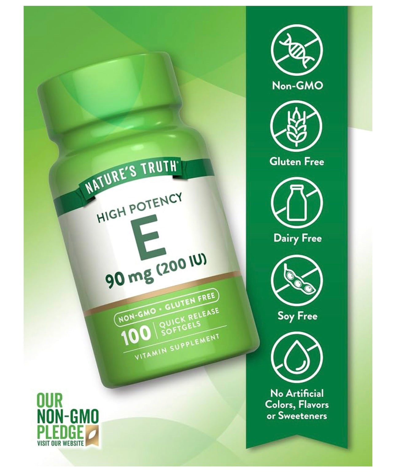 Nature's Truth Vitamin E 200 IU (90mg) | Antioxidant | 100 Softgels; Exp 06/2028