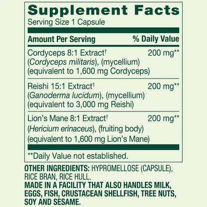 Spring Valley Mushroom Complex 6200 mg | Cordyceps, Reishi & Lion’s Mane Mushroom Extracts | Cognitive Support | Supports Heart Health, Energy, Stamina & Immune Function | Promotes Mental Clarity | 30 Capsules; Exp 01/2028
