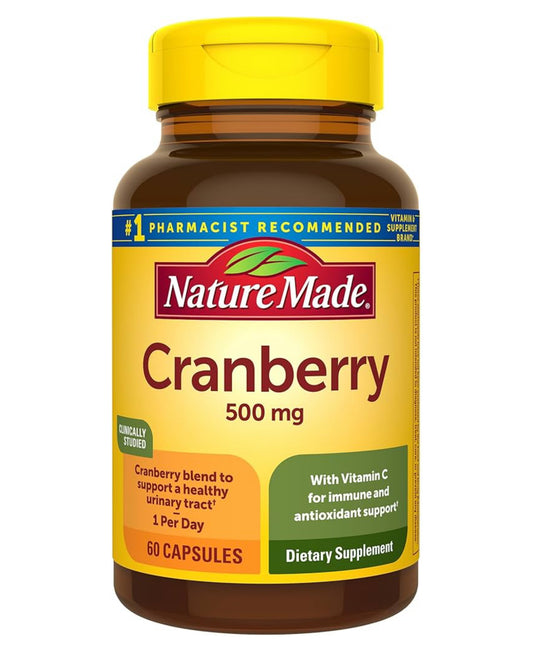 Nature Made Cranberry 500mg with Vitamin C | One Per Day | For Immune & Antioxidant Support | Cranberry Blend for Urinary Tract Health | 60 Capsules; Exp 11/2025