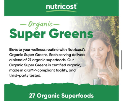 Nutricost Organic Super Greens Powder | 10 Servings | Superfood Drink Mix | Unflavored ~ 3.7oz/103g; Exp 04/2027