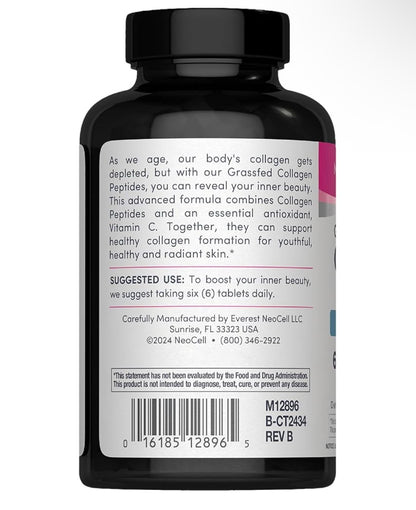 NeoCell Grassfed Collagen Peptides + Vitamin C | Supports Healthy Hair, Skin, & Nails | ❗️Doesn’t Contain Biotin | 250 Tablets; Exp 07/2028