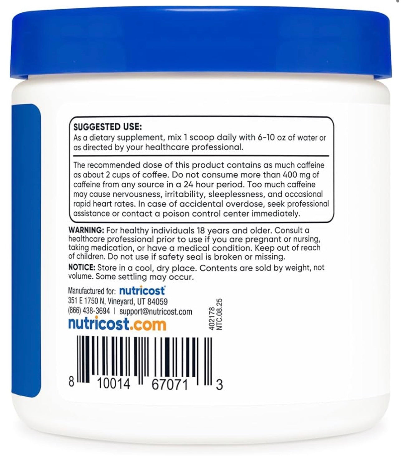 Nutricost Pure Guarana Extract Powder 1000mg | 220mg of Natural Caffeine per Serving | Natural Brazilian Herbal Caffeine/Energizer | 3.6oz/100g; Exp 05/2028