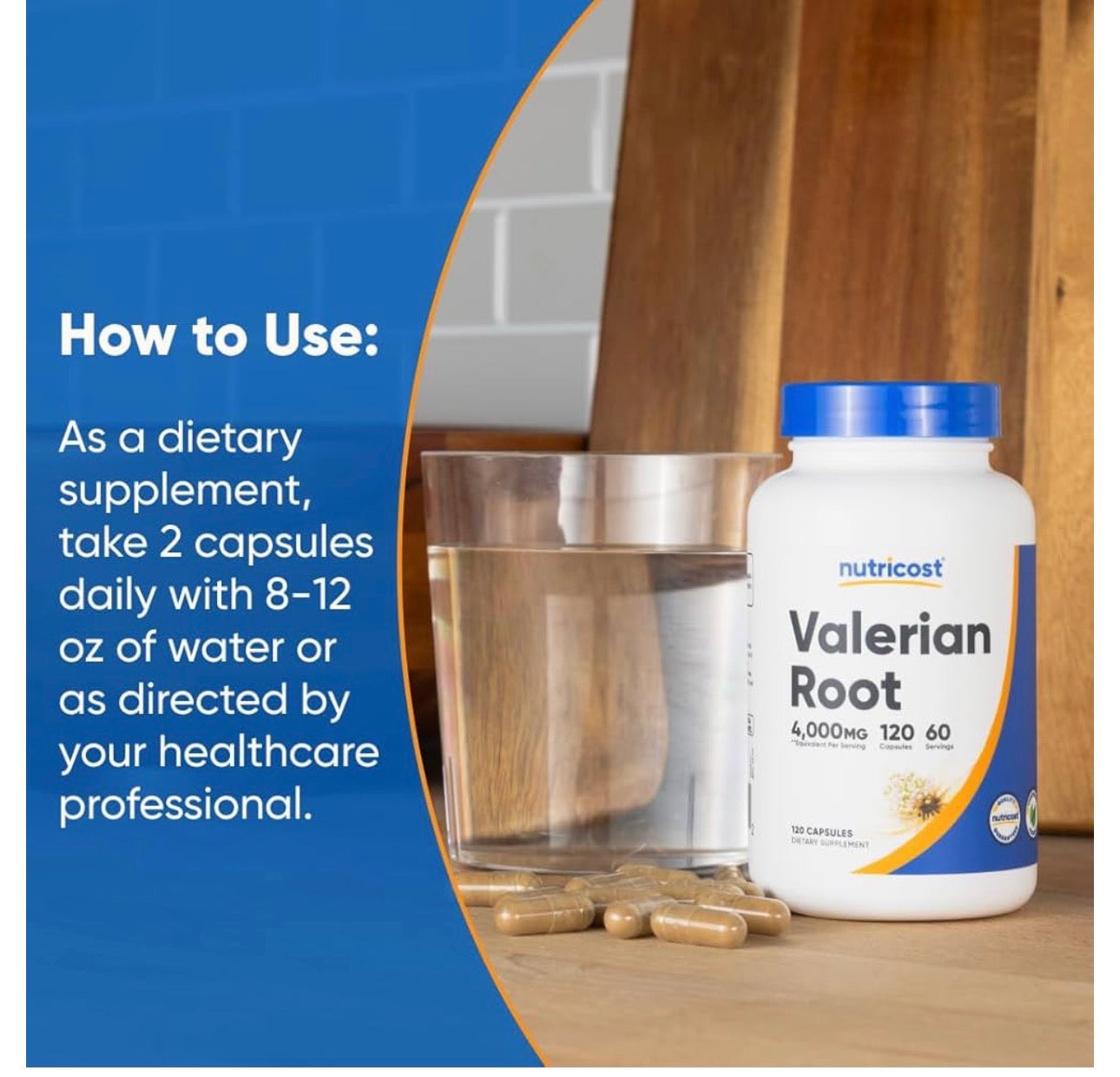 Nutricost Valerian Root 4000 mg | Traditionally Used to Support Relaxation and Calmness | 120 Capsules; Exp 10/2028