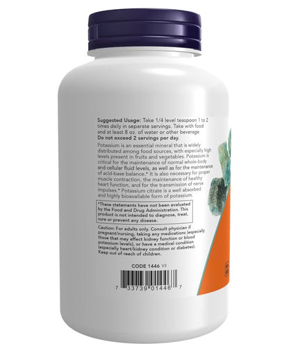 NOW Potassium Citrate Powder | Supports Electrolyte Balance & Normal pH | 12oz/340g; Exp 04/2030