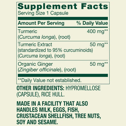 Spring Valley Turmeric Curcumin 500mg with Ginger | Anti-inflammatory | Promotes General Wellness | Supports Cardiovascular, Immune, Joint & Skin Health | 90 Capsules; Exp 06/2028
