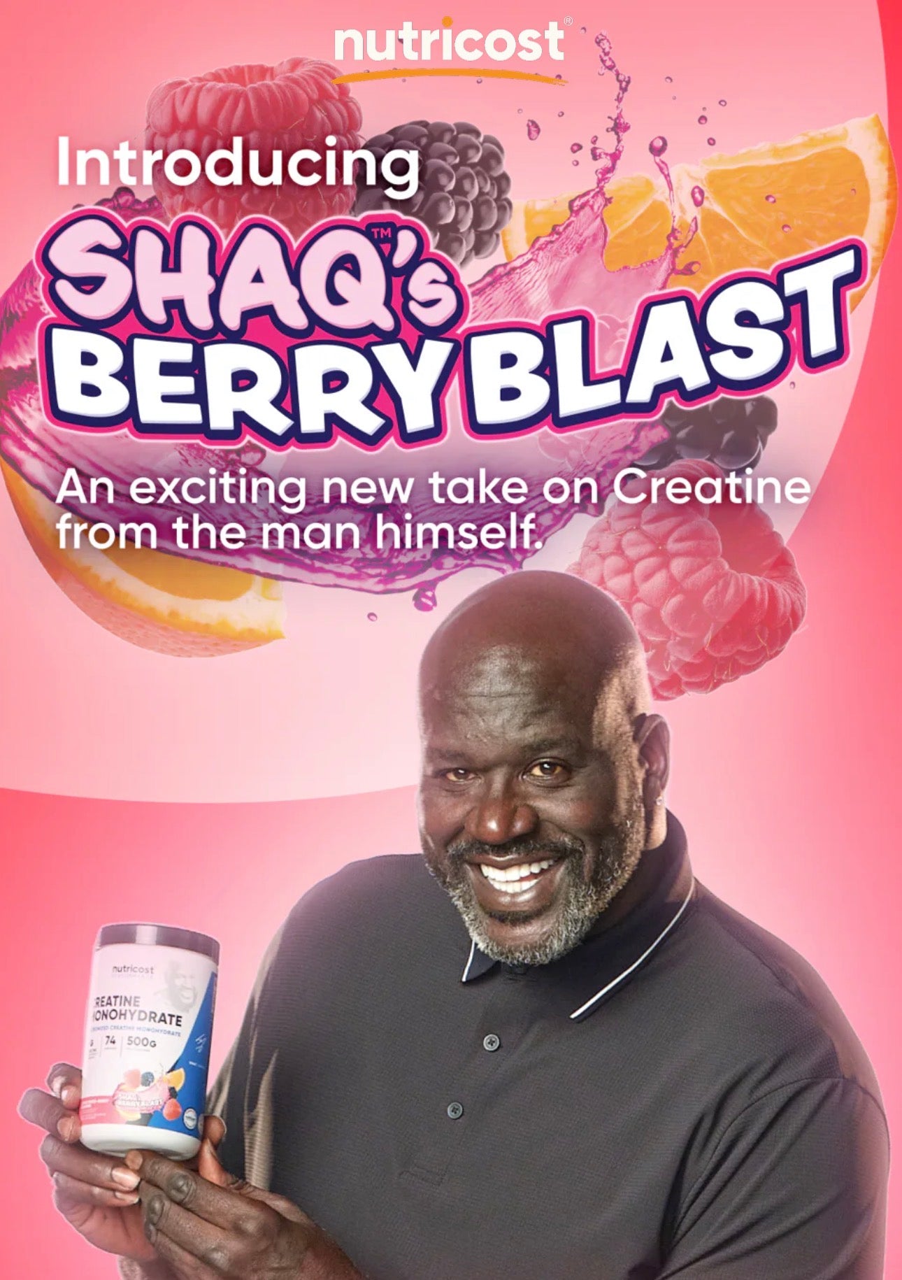 Nutricost Micronized Creatine Monohydrate Powder 5g | 5000mg Per Serving | 44 Servings | For Endurance, Muscle Mass Building & Energy Production | Shaq's Berry Blast Flavored 10.7oz/300g; Exp 09/2028