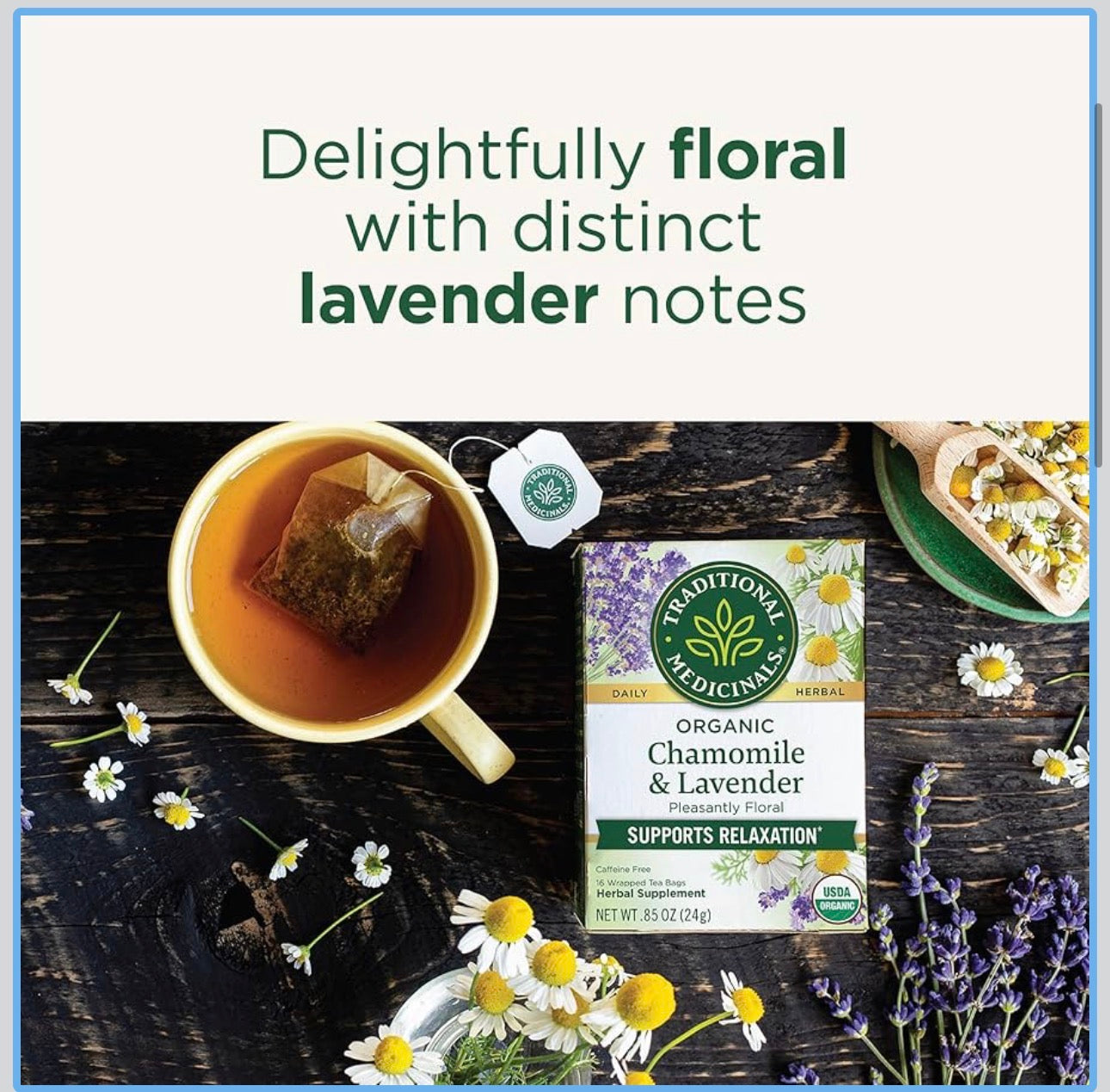 Traditional Medicinals Organic Chamomile & Lavender | Chamomile, Lemon Balm & Lavender Blend | For Stress Relief and Relaxation | 16 Tea Bags; Exp 02/2029
