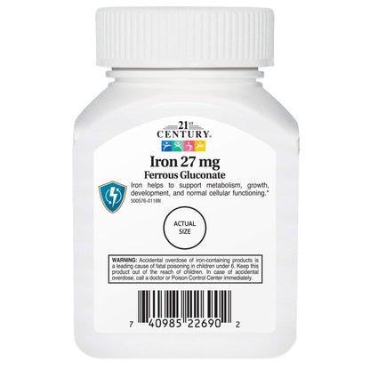 21st Century Iron 27mg, Ferrous Gluconate | 110 Tablets Exp 02/2027