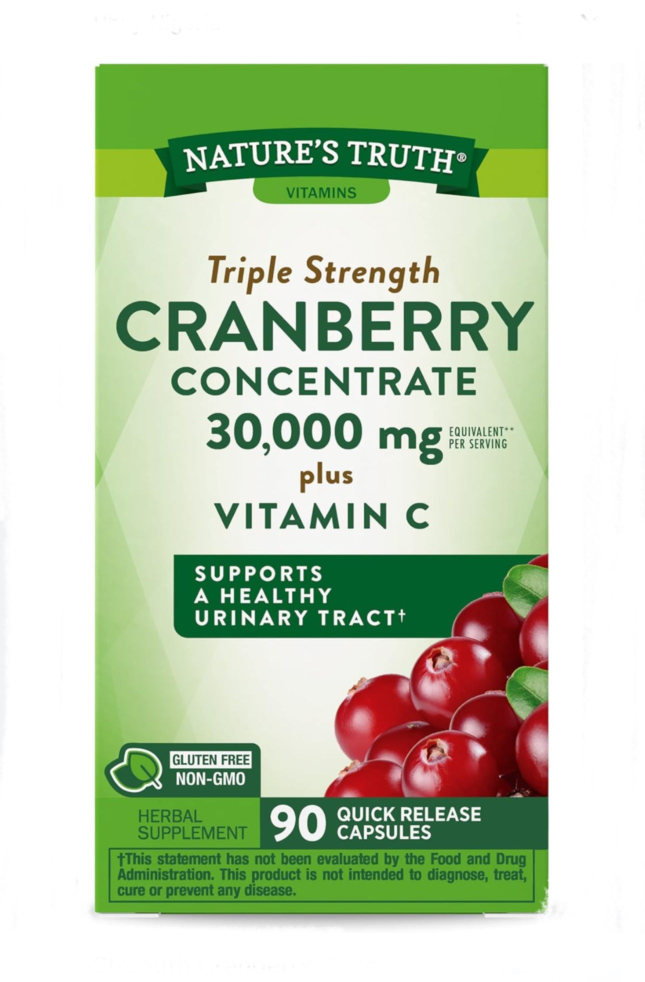 Nature’s Truth Ultra Triple Strength Cranberry Concentrate 30,000mg Plus Vitamin C | 90 Capsules Exp 12/2026