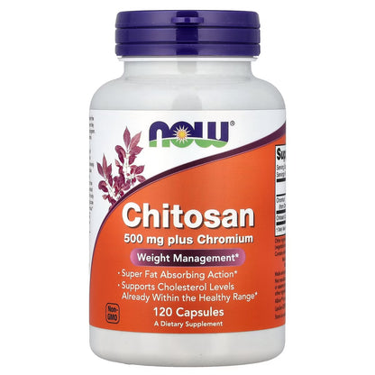 NOW Chitosan 500mg plus Chromium | Supports Weight Management | 120 Capsules; Exp 05/2030
