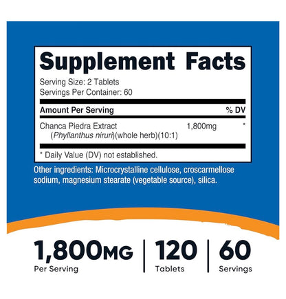 Nutricost Chanca Piedra Extract 1800mg - Stone Breaker | Supports Kidney Health | Maintains Optimal Liver Health | Powerful Detoxification for Kidney & Gallbladder | 120 Tablets; 12/2028