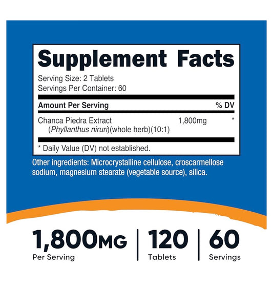 Nutricost Chanca Piedra Extract 1800mg - Stone Breaker | Supports Kidney Health | Maintains Optimal Liver Health | Powerful Detoxification for Kidney & Gallbladder | 120 Tablets; 12/2028