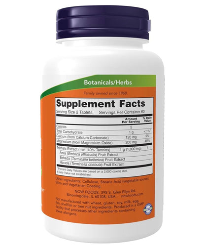 NOW Triphala 500mg | Blend of Amla, Behada & Harada Extracts | With Calcium Carbonate & Magnesium Oxide | Ayurvedic Digestive Cleanser, Tonifier & Digestive Support | 120 Tablets; Exp 05/2029