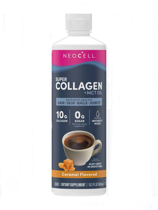 Neocell Super Collagen + MCT Oil | 10g Type 1 & 3 Hydrolysed Collagen Peptide | Liquid Collagen with Coconut Oil | Supports Healthy Hair, Skin, Nails & Joints | Caramel Flavored - 15.2 fl.oz/450ml Exp 10/2025