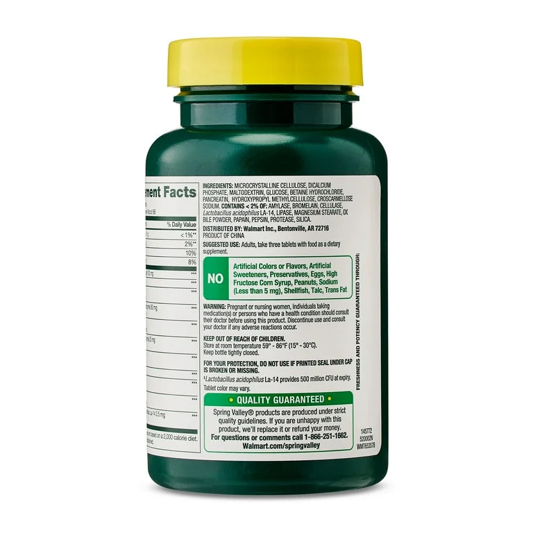 Spring Valley Probiotic Multi-Enzyme Digestive Formula | 66 Day Supply | Improves Digestion | Digestive Enzymes | 200 Tablets; Exp 05/2027 *New look