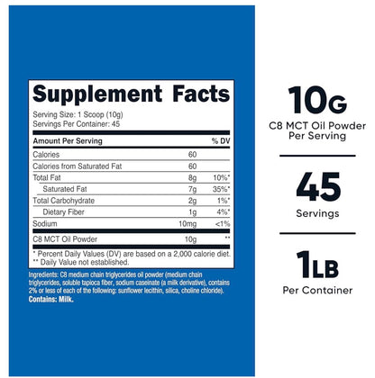Nutricost MCT Oil Powder 10g (Medium Chain Triglycerides) | 10,000mg per Serving | Fat Burning | Weight Loss | Keto Friendly | 454g/1Lb; Exp❗️ UNCLEAR 07/2028 👉🏽Check last picture