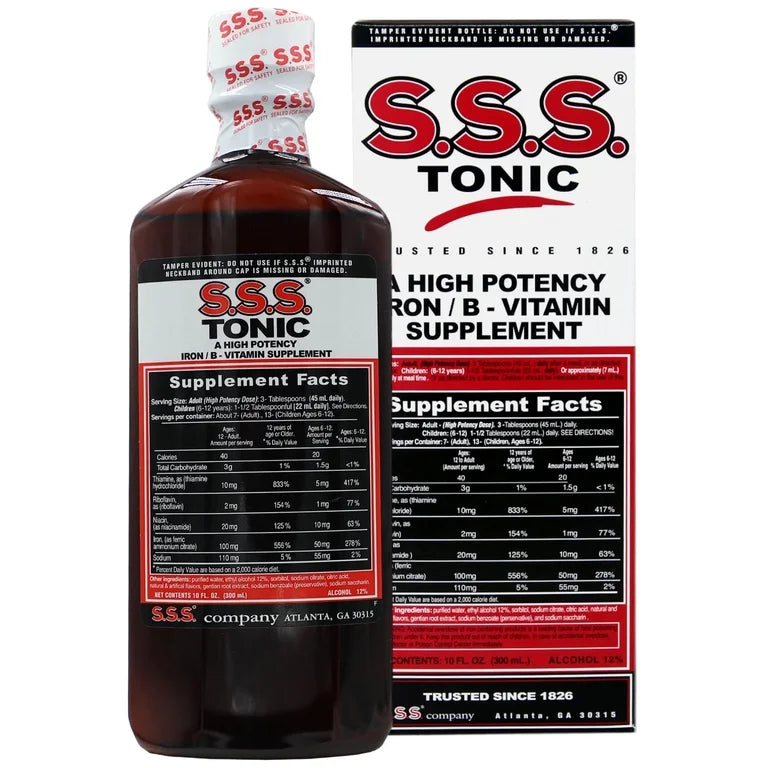 S.S.S. Tonic - Iron and Vitamins B1, B2 & B3 | Liquid with 12% Alcohol | 10 fl.oz (300ml); Exp 05/2028