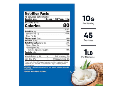 Nutricost Coconut Oil Powder 10,000mg | Supports Cardiovascular Health, Blood Sugar Metabolism, Cognitive Function & Healthy Brain Development | 45 Servings | 1 Lb/454g; Exp 10/2027