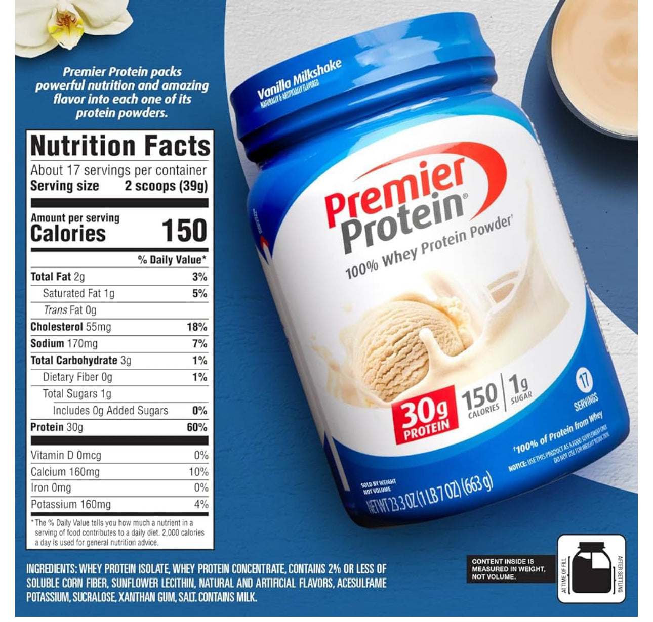 Premier Protein 100% Whey Protein Powder | 30g Protein | Vanilla Milkshake 23.3oz/663g; Exp 03/2027 𝐒𝐐𝐔𝐄𝐄𝐙𝐄𝐃 𝐏𝐀𝐂𝐊👉🏽 𝐂𝐡𝐞𝐜𝐤 𝐥𝐚𝐬𝐭 𝐩𝐢𝐜𝐭𝐮𝐫𝐞𝐬