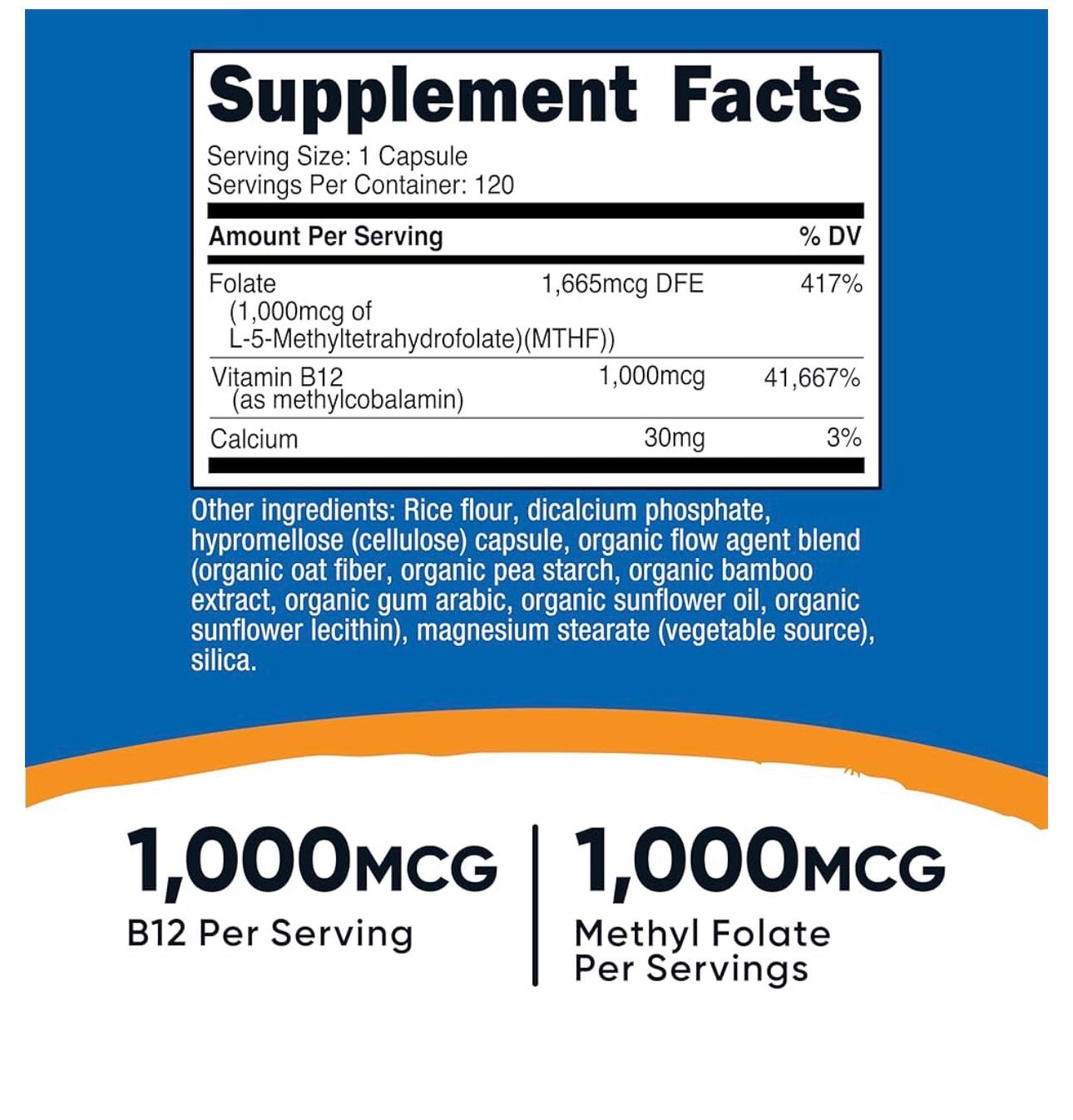 Nutricost Methylated Vitamin B12 + Folate | L-5-MethylFolate (Quatrefolic) 1000 mcg + Methylcobalamin 1,000 mcg | Gentle on Stomach | Supports Heart, Brain, Nerve, Digestive Health | Maintains  Healthy RBCs Production | 120 Capsules; Exp 11/2028