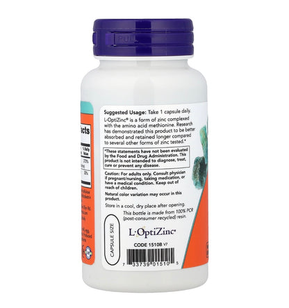 NOW L-OptiZinc® 30mg with Copper | Highly Bioavailable Form Zinc (L-OptiZinc Monomethionine) & Copper (Copper Bisglycinate)| Immune Support | 100 Capsules; Exp 05/2031