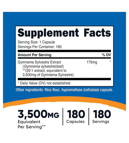 Nutricost Gymnema Sylvestre 3,500mg (20:1 Extract) |Supports Healthy Blood Glucose Levels | 180 Capsules; Exp 08/2027