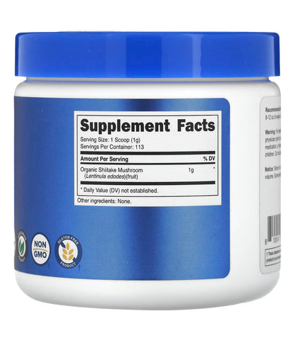 Nutricost Pure Organic Shiitake Mushroom Powder | 113 Servings | Boosts Immune Health | Supports Cardiovascular Health & Vigor | 4oz/113 g; Exp 01/2027