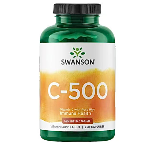 Swanson Premium C-500 Vitamin C 500mg with Rose Hips | Boosts Immune System | Close to 9 months Supply | 250 Capsules Exp 09/2025