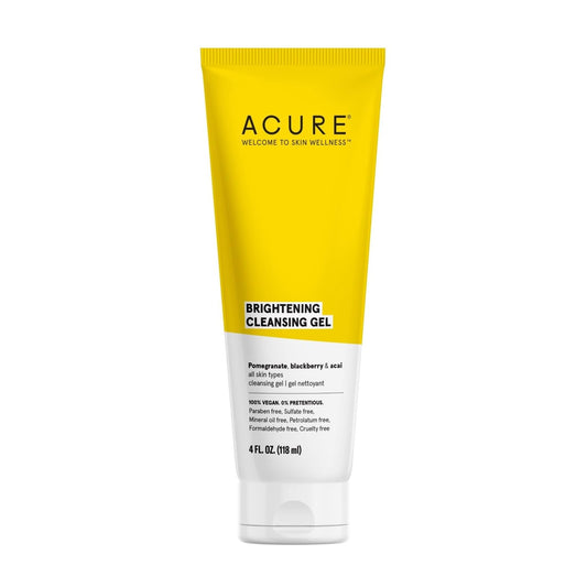 Acure Brightening Cleansing Gel - Face Wash for Radiant Skin - Pomegranate, Blackberry & Acai Infused - Antioxidant - Rich Gentle Formula for All Skin Types - 4oz/118ml - Ome's Beauty Mart