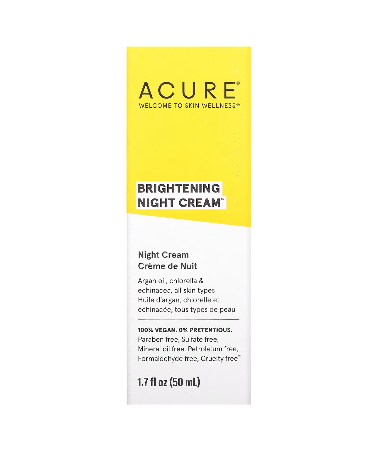 ACURE Brightening Night Cream | Night Time Moisturizer Cream for Face & Neck | with Argan Oil, Chlorella & Echinacea | Hydration & Moisturizing for All Skin Types | 1.7oz/50ml - Ome's Beauty Mart