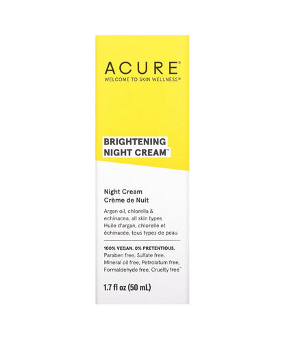 ACURE Brightening Night Cream | Night Time Moisturizer Cream for Face & Neck | with Argan Oil, Chlorella & Echinacea | Hydration & Moisturizing for All Skin Types | 1.7oz/50ml - Ome's Beauty Mart