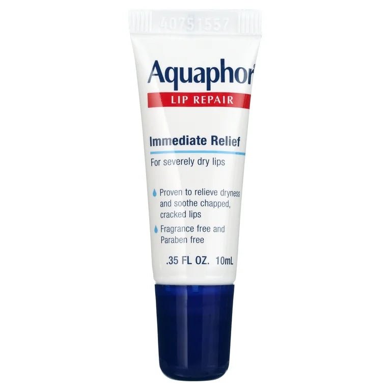 Aquaphor Lip Repair Ointment, Long - lasting Moisture to Soothe Dry Chapped Lips, .35 fl. oz. Tube - Ome's Beauty Mart