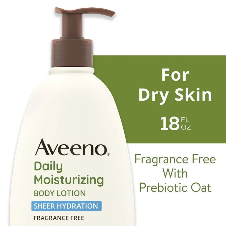 Aveeno Daily Moisturizing Body Lotion with Oat for Dry Skin, Sheer Hydration, 18fl.oz/530ml - Ome's Beauty Mart