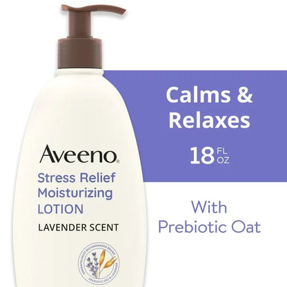 Aveeno Stress Relief Moisturizing Body and Hand Lotion with Prebiotic Oat, Lavender Scent, 18oz/532ml - Ome's Beauty Mart