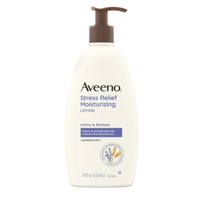 Aveeno Stress Relief Moisturizing Body and Hand Lotion with Prebiotic Oat, Lavender Scent, 18oz/532ml - Ome's Beauty Mart