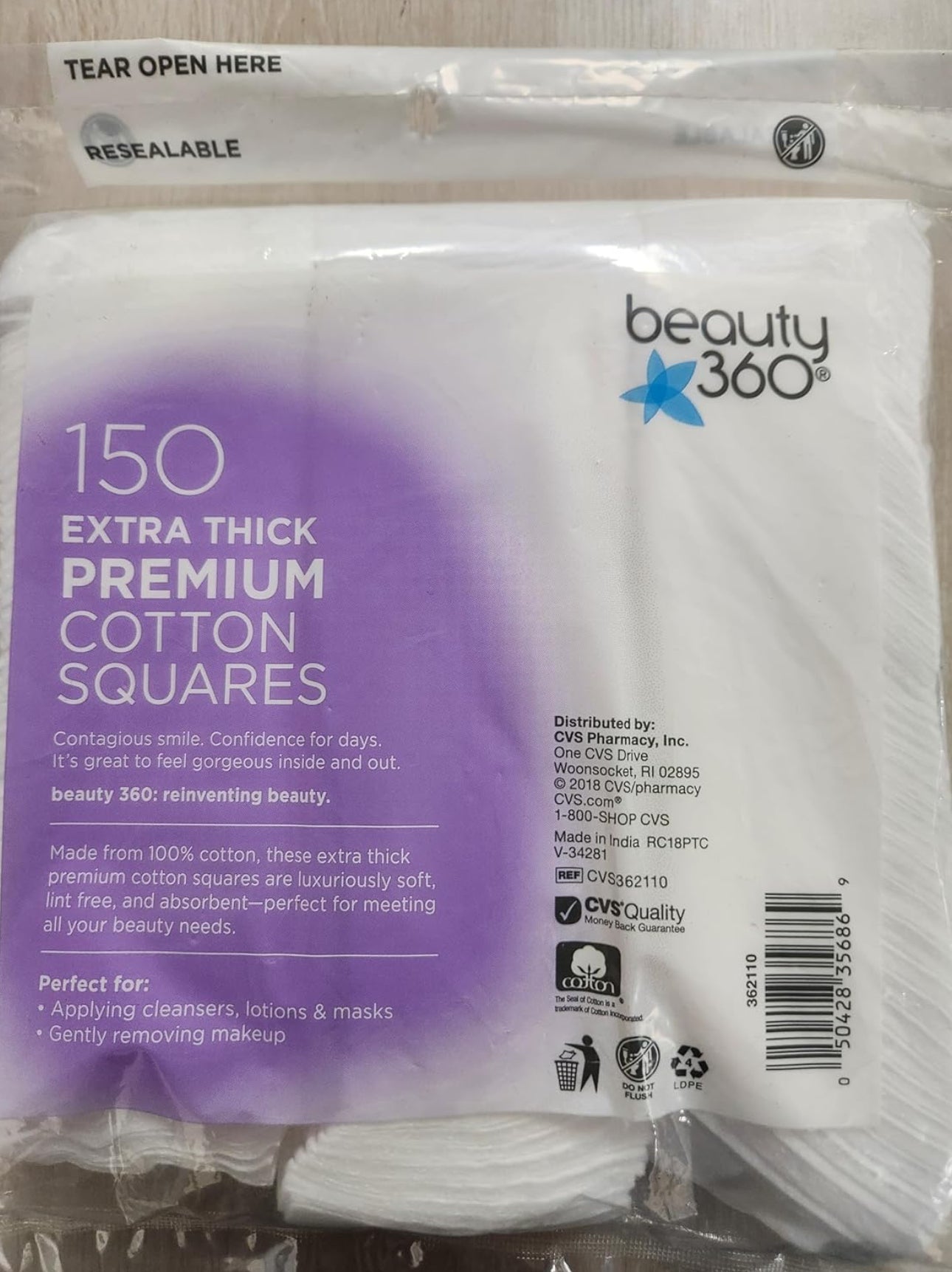 Beauty 360 Extra Thick Premium Cotton Squares | Plush Layers | Soft & Absorbent | 150 Cotton Squares - Ome's Beauty Mart