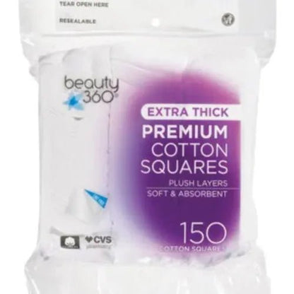 Beauty 360 Extra Thick Premium Cotton Squares | Plush Layers | Soft & Absorbent | 150 Cotton Squares - Ome's Beauty Mart