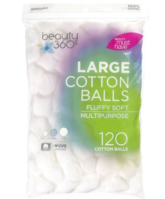 Beauty 360 Large Cotton Balls | Absorbent | Multipurpose | White 120 Cotton Balls - Ome's Beauty Mart