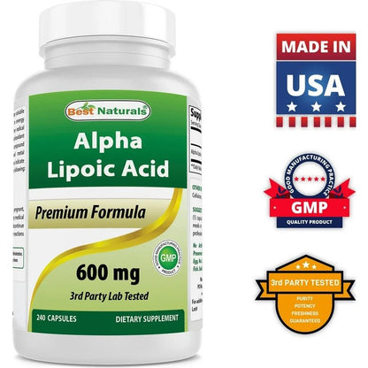 Best Naturals Alpha Lipoic Acid 600 mg - ALA | Supports Vision and Nerve Function | A Must - Have for Diabetics | 240 Capsules Exp 03/2027 - Ome's Beauty Mart