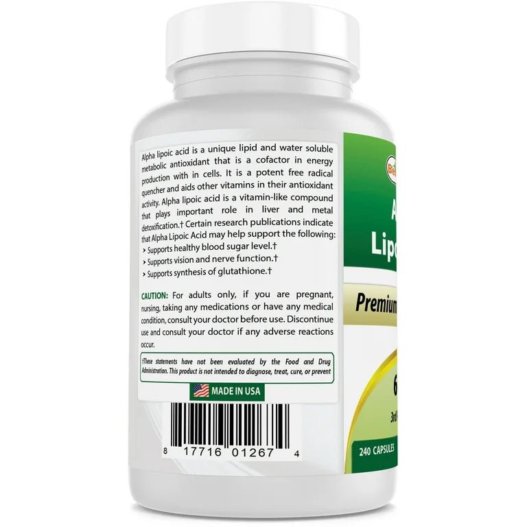 Best Naturals Alpha Lipoic Acid 600 mg - ALA | Supports Vision and Nerve Function | A Must - Have for Diabetics | 240 Capsules Exp 03/2027 - Ome's Beauty Mart