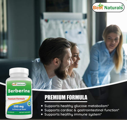 Best Naturals Berberine HCl 500mg | For Healthy Glucose Metabolism | Supports Immune, Cardiovascular & Gastrointestinal Function | 120 Capsules Exp: 11/2026 - Ome's Beauty Mart