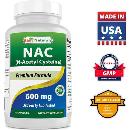 Best Naturals NAC (N - Acetyl L - Cysteine) 600 mg 250 Capsules Exp 04/2027 - Ome's Beauty Mart