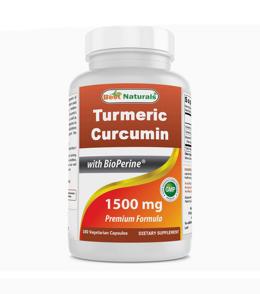 Best Naturals Turmeric Curcumin 1500mg with Bioperine | Supports Healthy Cardiovascular System and Neurological Functions | Anti - Inflammatory | 180 Capsules Exp 04/2027 - Ome's Beauty Mart