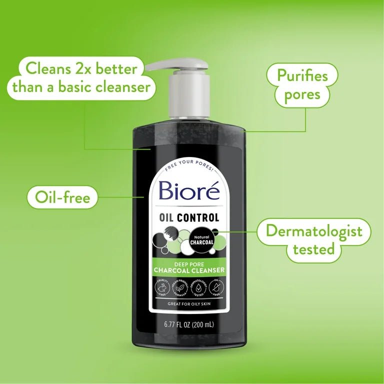 Biore Deep Pore Charcoal Daily Facial Cleanser | for Dirt & Makeup Removal | Oil Control Face Wash with Salicylic Acid | for Oily Skin, 6.77oz/200ml - Ome's Beauty Mart