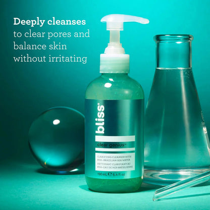 Bliss Clear Genius™ Gel Salicylic Facial Clarifying Cleanser | With BHA + Brazilian Sea Water | Normal to Breakout - Prone Skin, 6.4floz/190ml - Ome's Beauty Mart