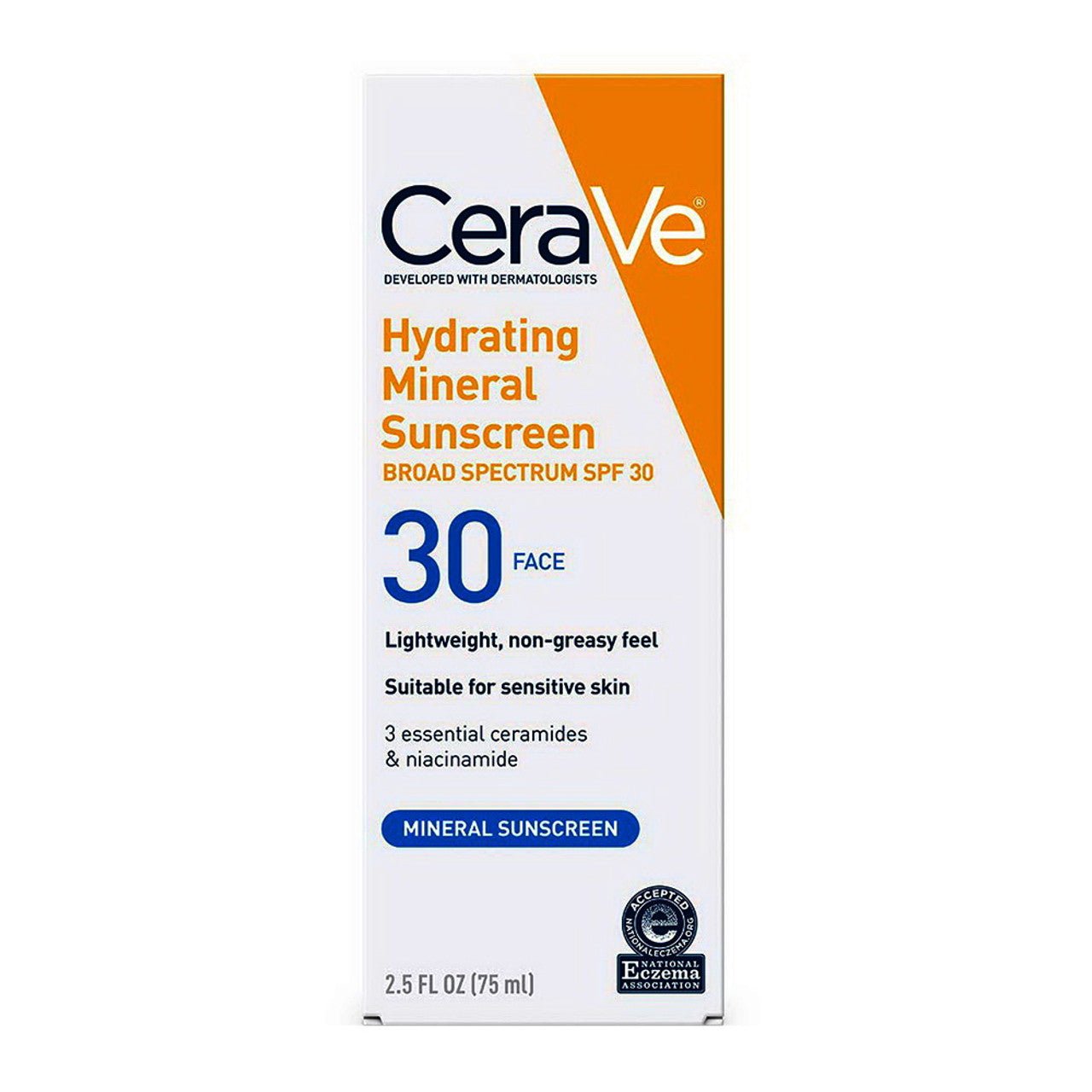 CeraVe 100% Mineral Sunscreen SPF 30 Face sunscreen With Zinc Oxide & Titanium Dioxide | Hyaluronic Acid + Niacinamide + Ceramides | Oil Free Sunscreen For Face | Travel Size Sunscreen 2.5oz/75ml Exp 09/2025 - Ome's Beauty Mart