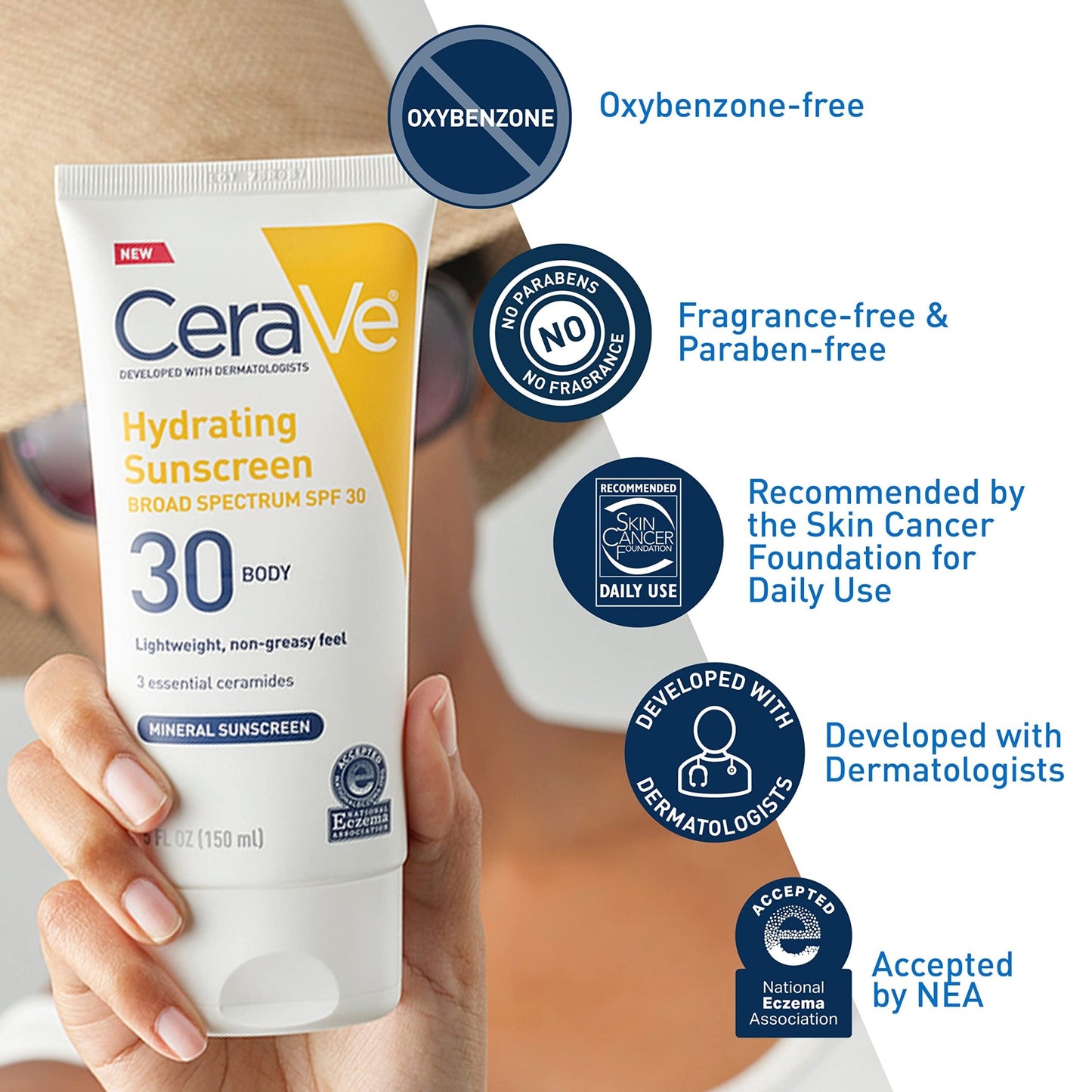 CeraVe 100% Mineral Sunscreen SPF 30 for Body | Body Sunscreen with Zinc Oxide & Titanium Dioxide | Hyaluronic Acid & Ceramides | Oil Free | Non - Greasy | Hydrating Mineral Sunscreen For Body | 5oz/150ml - Ome's Beauty Mart