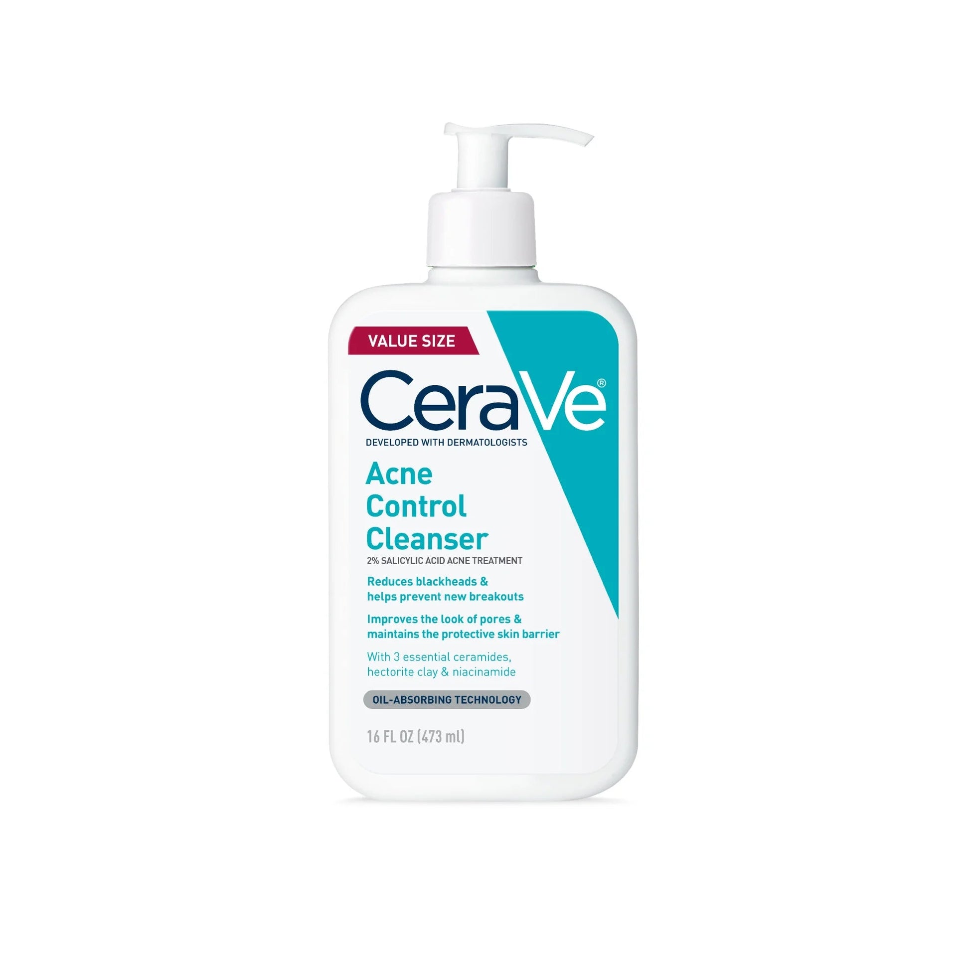 CeraVe Acne Control Cleanser | Acne Face Wash with Salicylic Acid and Purifying Clay for Oily Skin | Value Size 16oz/473ml Exp 01/2025 - Ome's Beauty Mart