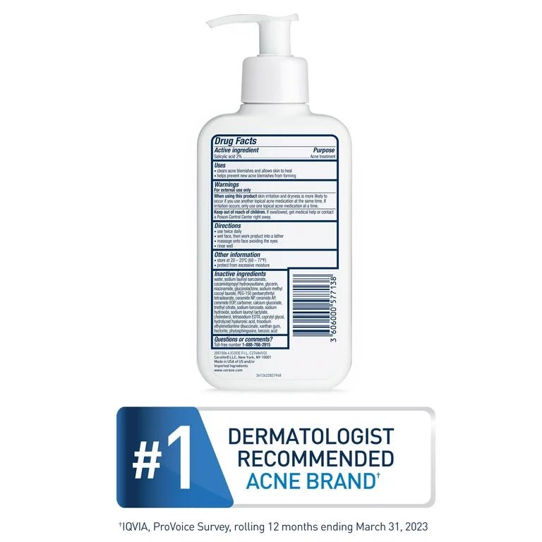 CeraVe Acne Control Cleanser | Acne Face Wash with Salicylic Acid and Purifying Clay for Oily Skin | Value Size 16oz/473ml Exp 01/2025 - Ome's Beauty Mart